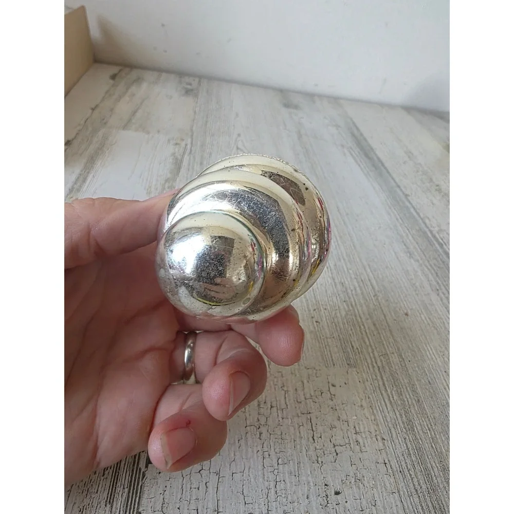 Vintage shiny Brite tornado tree Michael glass striped ornament Xmas tree